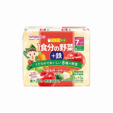 WAKODO GOKUGOKU 1SHOKUBUN YASAI + TETSU RINGO (125ML X 3BTL) 375ML (BABY DRINK)